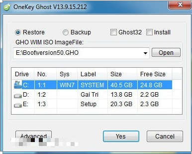 MẹoGhost Windows 7 bằng Onekey